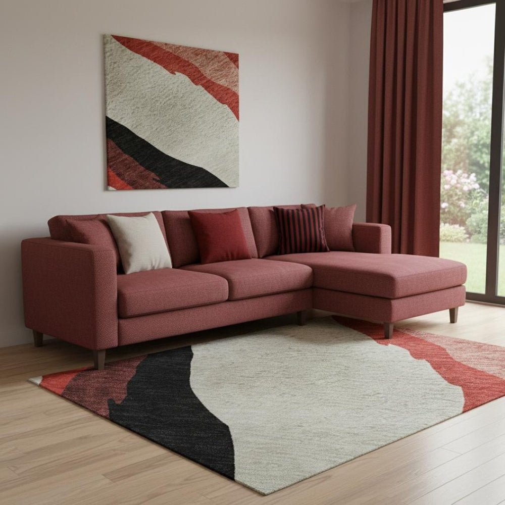 HomeRoots 9' X 12' Red Black Ivory Abstract Washable Area Rug - UV Protected, Easy-Care, Modern Design! 682150