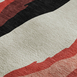 HomeRoots 9' X 12' Red Black Ivory Abstract Washable Area Rug - UV Protected, Easy-Care, Modern Design! 682150