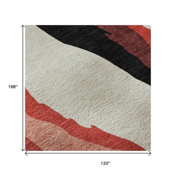 HomeRoots 10' X 14' Red Black Ivory Abstract Area Rug – Stylish, Washable, UV-Protected for High-Traffic Spaces! 682151