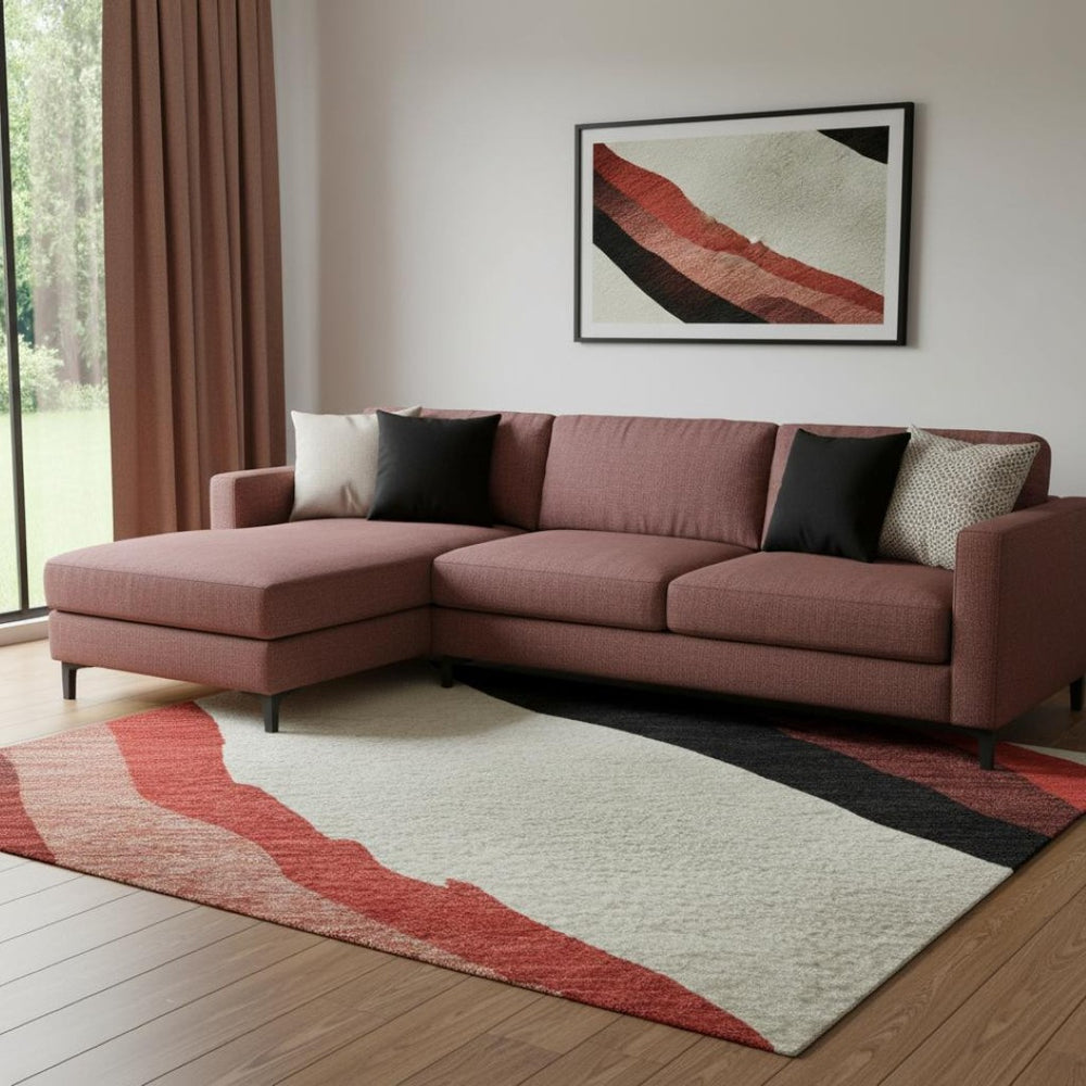 HomeRoots 10' X 14' Red Black Ivory Abstract Area Rug – Stylish, Washable, UV-Protected for High-Traffic Spaces! 682151