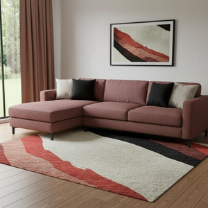 HomeRoots 10' X 14' Red Black Ivory Abstract Area Rug – Stylish, Washable, UV-Protected for High-Traffic Spaces! 682151