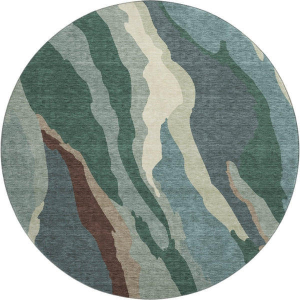 HomeRoots 8' Stylish Sage Taupe & Beige Round Rug - Washable, UV Protected, Stain Resistant for Busy Homes 682154