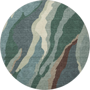 HomeRoots 8' Stylish Sage Taupe & Beige Round Rug - Washable, UV Protected, Stain Resistant for Busy Homes 682154