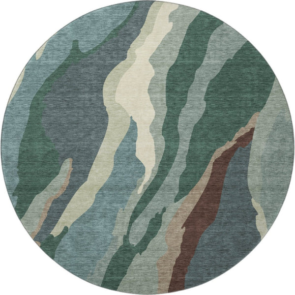 HomeRoots 8' Stylish Sage Taupe & Beige Round Rug - Washable, UV Protected, Stain Resistant for Busy Homes 682154