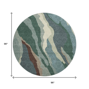 HomeRoots 8' Stylish Sage Taupe & Beige Round Rug - Washable, UV Protected, Stain Resistant for Busy Homes 682154