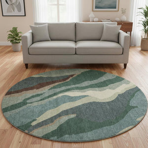 HomeRoots 8' Stylish Sage Taupe & Beige Round Rug - Washable, UV Protected, Stain Resistant for Busy Homes 682154