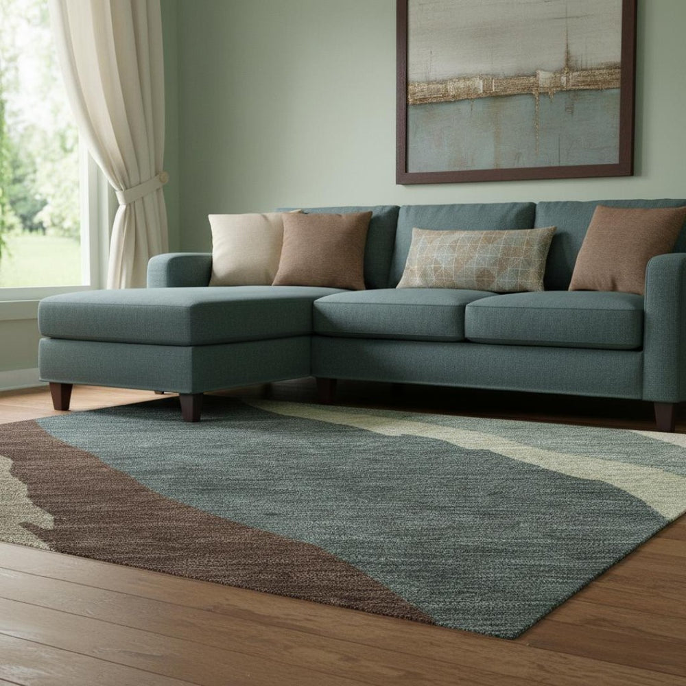 HomeRoots 8' X 10' Modern Sage Taupe & Beige Abstract Area Rug - Washable, UV Protected, and Stain Resistant! 682155