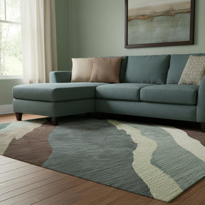 HomeRoots 9' X 12' Modern Sage Taupe Beige Abstract Washable Area Rug - Durable, UV Protected, Easy Care 682156
