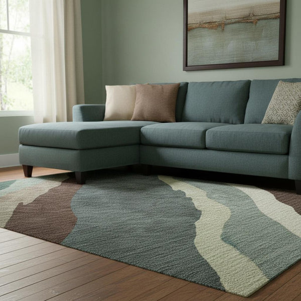 HomeRoots 9' X 12' Modern Sage Taupe Beige Abstract Washable Area Rug - Durable, UV Protected, Easy Care 682156