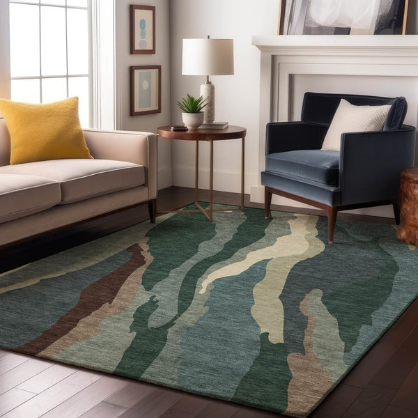HomeRoots 10' X 14' Sage Taupe Abstract Washable Area Rug with UV Protection, Stain Resistance & Style 682157