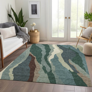 HomeRoots 10' X 14' Sage Taupe Abstract Washable Area Rug with UV Protection, Stain Resistance & Style 682157