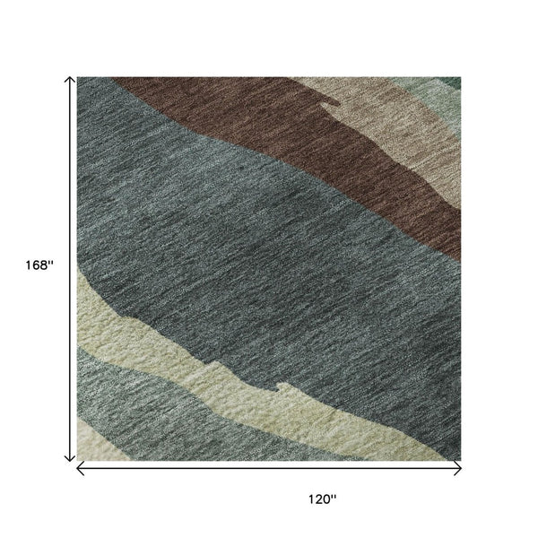 HomeRoots 10' X 14' Sage Taupe Abstract Washable Area Rug with UV Protection, Stain Resistance & Style 682157