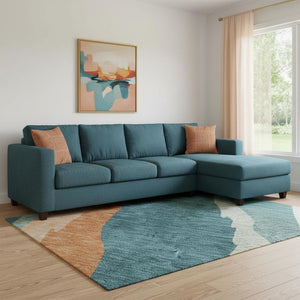 HomeRoots 8' X 10' Teal, Orange, Ivory Abstract Area Rug – Washable, UV-Protected & Perfect for Any Space! 682161