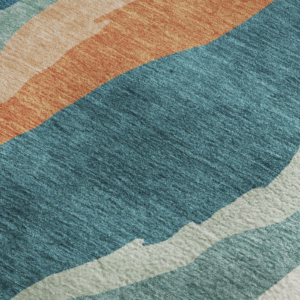 HomeRoots 8' X 10' Teal, Orange, Ivory Abstract Area Rug – Washable, UV-Protected & Perfect for Any Space! 682161