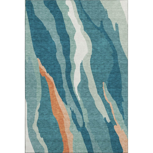 HomeRoots 9' X 12' Teal, Orange & Ivory Abstract Area Rug – Washable, UV Protected, Pet-Friendly Design! 682162