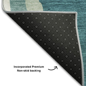 HomeRoots 9' X 12' Teal, Orange & Ivory Abstract Area Rug – Washable, UV Protected, Pet-Friendly Design! 682162