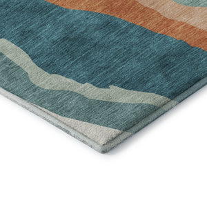 HomeRoots 9' X 12' Teal, Orange & Ivory Abstract Area Rug – Washable, UV Protected, Pet-Friendly Design! 682162