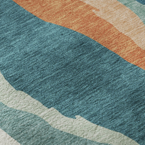 HomeRoots 9' X 12' Teal, Orange & Ivory Abstract Area Rug – Washable, UV Protected, Pet-Friendly Design! 682162