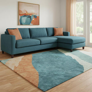 HomeRoots 9' X 12' Teal, Orange & Ivory Abstract Area Rug – Washable, UV Protected, Pet-Friendly Design! 682162