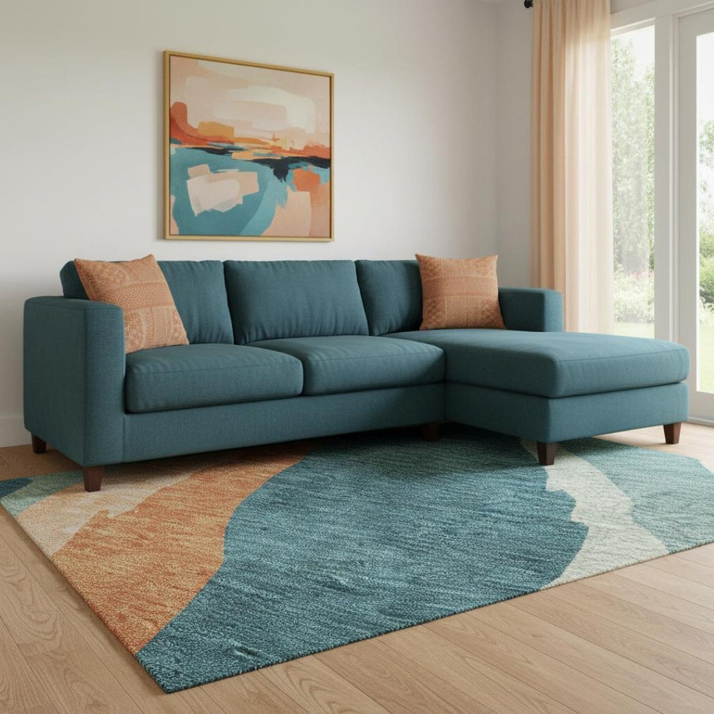 HomeRoots 10' X 14' Teal, Orange & Ivory Abstract Area Rug - Washable, UV-Protected, Stylish & Durable Decor 682163