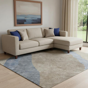 HomeRoots 9' Taupe Blue Beige Abstract Area Rug - Washable, UV Protected, Durable for High Traffic Homes! 682168