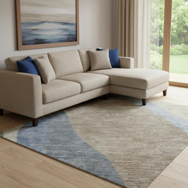 HomeRoots 10' X 14' Oversized Taupe Blue Beige Abstract Area Rug - Durable, Washable & UV Protected for Style! 682169