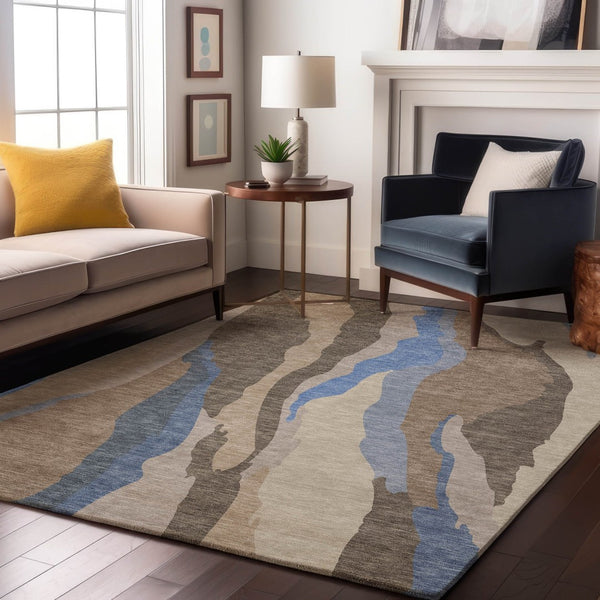 HomeRoots 10' X 14' Oversized Taupe Blue Beige Abstract Area Rug - Durable, Washable & UV Protected for Style! 682169