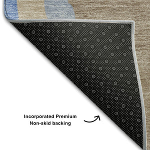 HomeRoots 10' X 14' Oversized Taupe Blue Beige Abstract Area Rug - Durable, Washable & UV Protected for Style! 682169