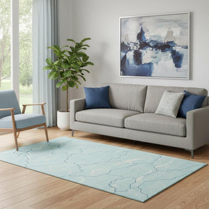HomeRoots 5' Aqua Teal & Ivory Abstract Washable Area Rug - Durable, Stain-Resistant, UV Protected Design! 682171