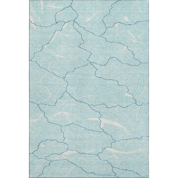 HomeRoots 5' Aqua Teal & Ivory Abstract Washable Area Rug - Durable, Stain-Resistant, UV Protected Design! 682171