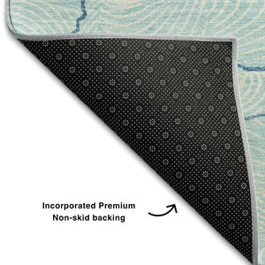 HomeRoots 5' Aqua Teal & Ivory Abstract Washable Area Rug - Durable, Stain-Resistant, UV Protected Design! 682171