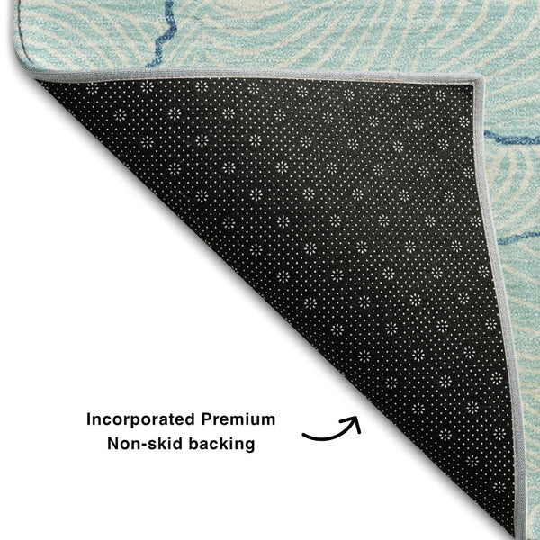 HomeRoots 5' Aqua Teal & Ivory Abstract Washable Area Rug - Durable, Stain-Resistant, UV Protected Design! 682171