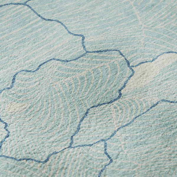 HomeRoots 5' Aqua Teal & Ivory Abstract Washable Area Rug - Durable, Stain-Resistant, UV Protected Design! 682171