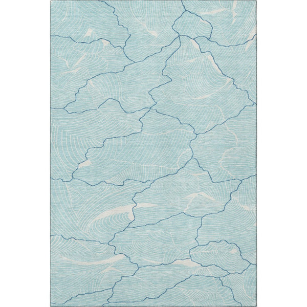 HomeRoots 5' Aqua Teal & Ivory Abstract Washable Area Rug - Durable, Stain-Resistant, UV Protected Design! 682171