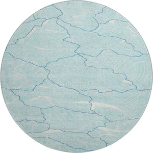 HomeRoots 8' Aqua Teal & Ivory Abstract Washable Round Rug - Durable, UV-Protected & Stylish for Any Room 682172