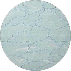 HomeRoots 8' Aqua Teal & Ivory Abstract Washable Round Rug - Durable, UV-Protected & Stylish for Any Room 682172