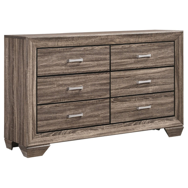 English Elm Carina Queen Bedroom Set Grey Oak Paneled Headboard Nickel Hardware Five Piece Taupe B062S00733