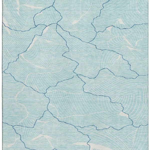 HomeRoots 8' X 10' Aqua Teal and Ivory Abstract Washable Area Rug with UV Protection for Modern Homes 682173