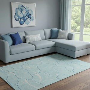 HomeRoots 9' X 12' Aqua Teal and Ivory Abstract Area Rug - Stylish, Washable, Stain-Resistant with UV Protection 682174