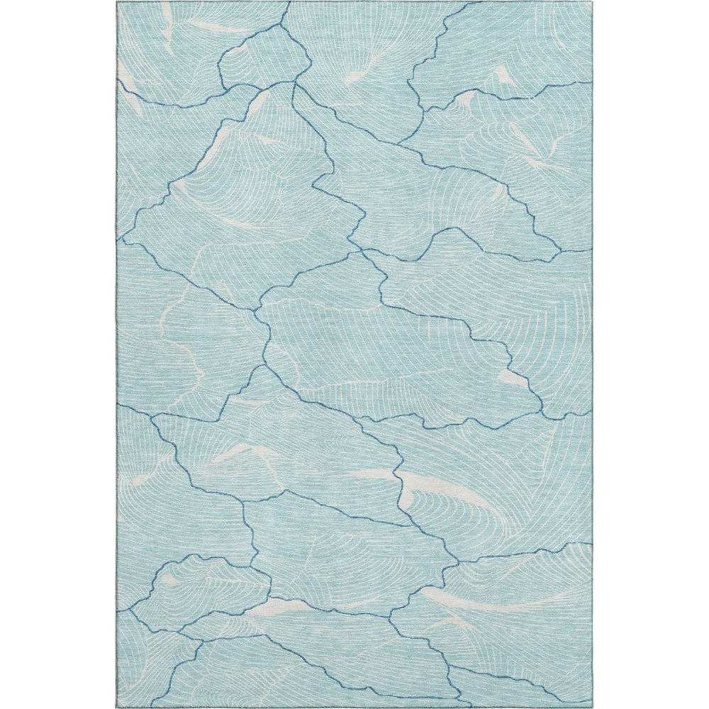 HomeRoots 9' X 12' Aqua Teal and Ivory Abstract Area Rug - Stylish, Washable, Stain-Resistant with UV Protection 682174
