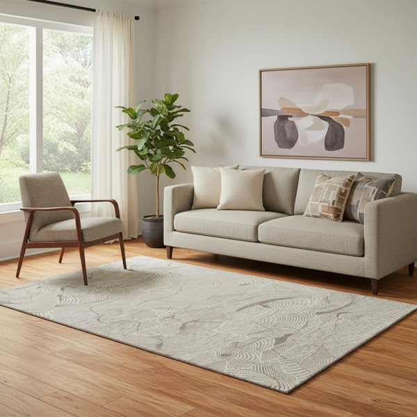 HomeRoots 5' X 8' Washable Beige Taupe & Ivory Abstract Area Rug with UV Protection for Modern Living Spaces 682177