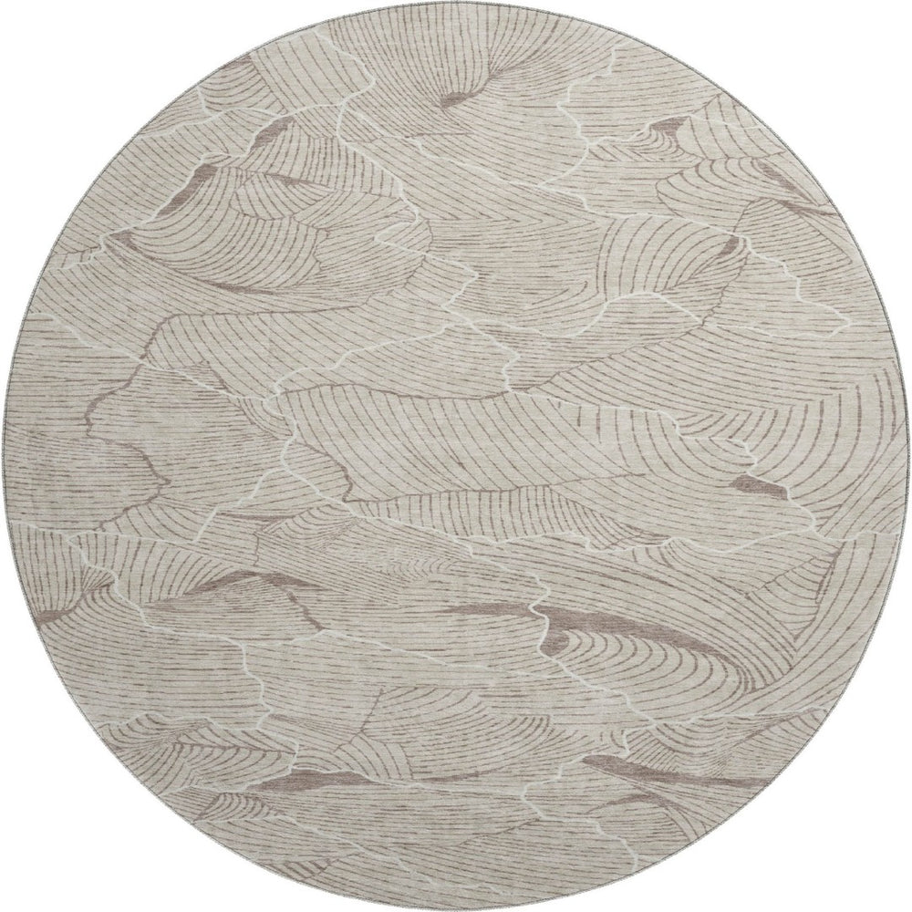 HomeRoots 8' Washable Round Rug in Beige, Taupe & Ivory - UV Protected, Stain Resistant, Modern Abstract Design 682178