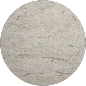 HomeRoots 8' Washable Round Rug in Beige, Taupe & Ivory - UV Protected, Stain Resistant, Modern Abstract Design 682178