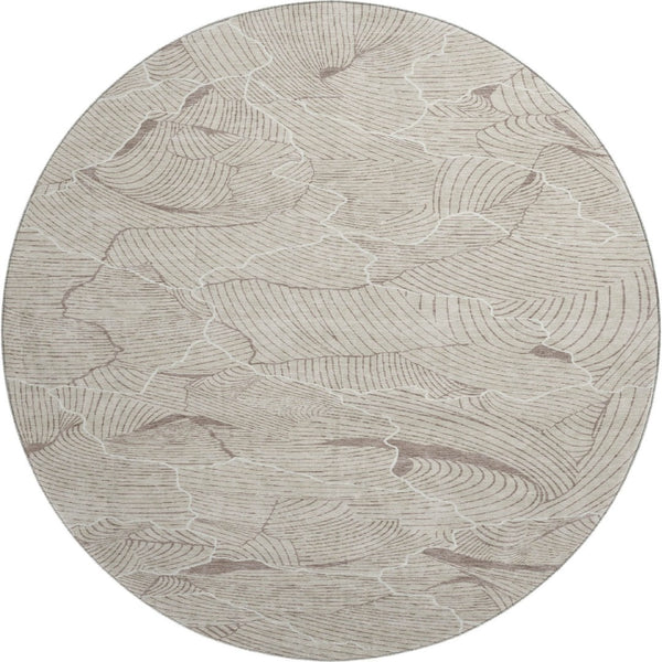 HomeRoots 8' Washable Round Rug in Beige, Taupe & Ivory - UV Protected, Stain Resistant, Modern Abstract Design 682178