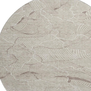HomeRoots 8' Washable Round Rug in Beige, Taupe & Ivory - UV Protected, Stain Resistant, Modern Abstract Design 682178