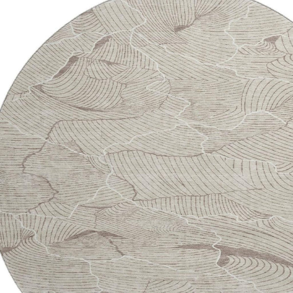 HomeRoots 8' Washable Round Rug in Beige, Taupe & Ivory - UV Protected, Stain Resistant, Modern Abstract Design 682178