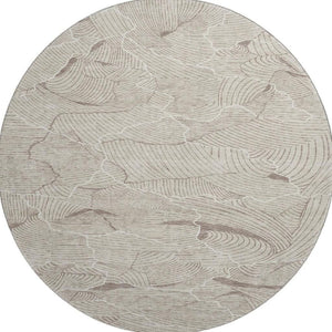 HomeRoots 8' Washable Round Rug in Beige, Taupe & Ivory - UV Protected, Stain Resistant, Modern Abstract Design 682178