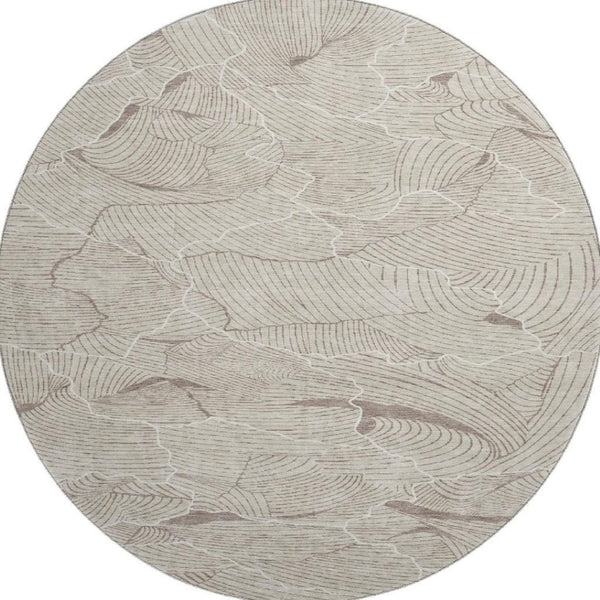 HomeRoots 8' Washable Round Rug in Beige, Taupe & Ivory - UV Protected, Stain Resistant, Modern Abstract Design 682178