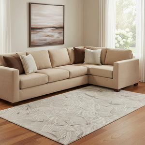 HomeRoots 8' X 10' Beige Taupe Ivory Abstract Washable Area Rug - Durable, UV Protected for Modern Spaces! 682179