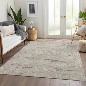 HomeRoots 10' X 14' Abstract Beige Taupe Ivory Washable Area Rug - UV Protected, Durable, Easy-Care Design 682181